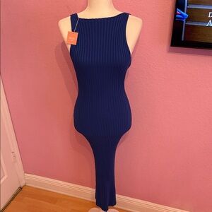 Miss Lola Sleeveless Ribbed Low Back Royal Blue Dress